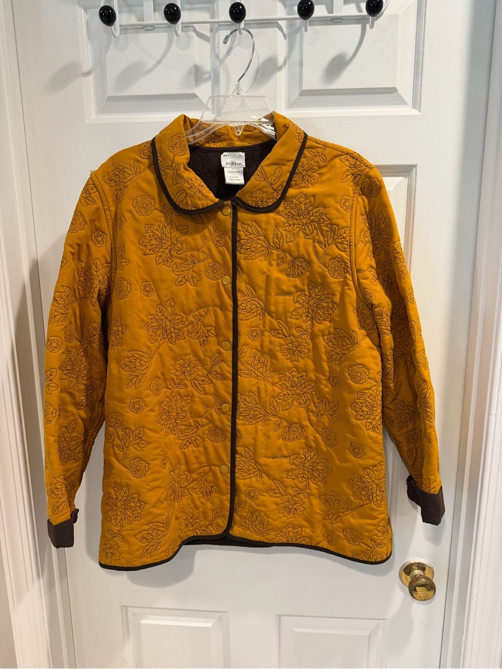 Jenny Buchanan Quilted Mustard Floral Jacket with Contrast Trim Sz L
